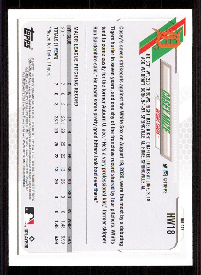 2021 Topps Walmart Holiday #HW18 Casey Mize - Image 2 of 2