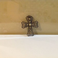 Brass Tone Decorative Cross Pendant