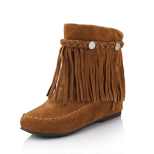 Damen-Stiefeletten Kunst-Wildleder Fransen Quaste Mokassin Stiefel runde Spitze Freizeitschuhe - Bild 8 von 18
