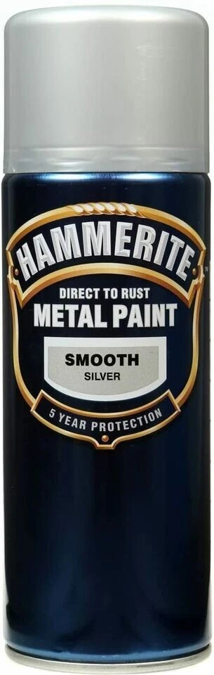 Hammerite Smooth Direct To Rust Metal Paint Quick Drying Silver 400ml Aerosol