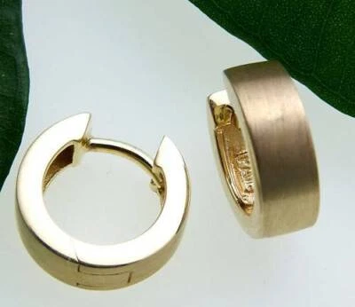 Damen Ohrringe Klapp Creolen echt Gold 750 18 karat matt. eckig 12 mm Gelbgold - Bild 1 von 2