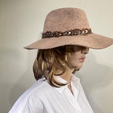 Brown 100 Wool Floppy Hat With Pecan Feather Hat Band Boho Hippie western