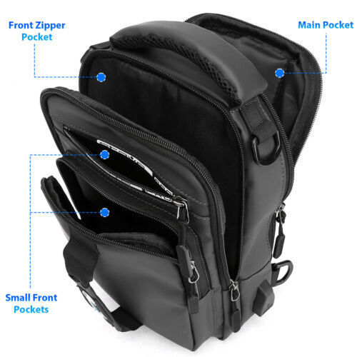 Anti-Theft Men's Sling Crossbody Bag Chest Shoulder Messenger Backpack USB Port - Picture 6 of 12