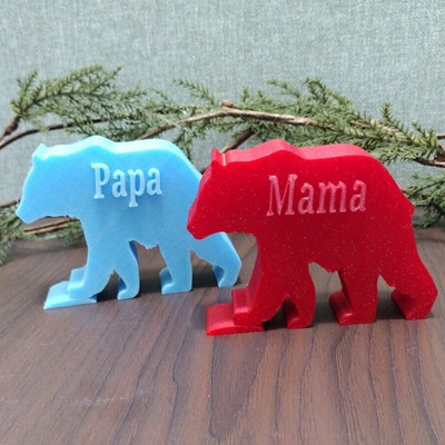 Mama & Papa Bear Figurines 3D Printed 2 Bears Small Gift Set 4'' L x 3'' H x 1'' W
