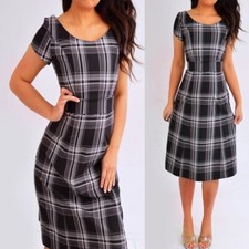 Isaac Mizrahi Black Gray Pink Plaid Short Sleeve Pencil Sheath Dress 4 S Small