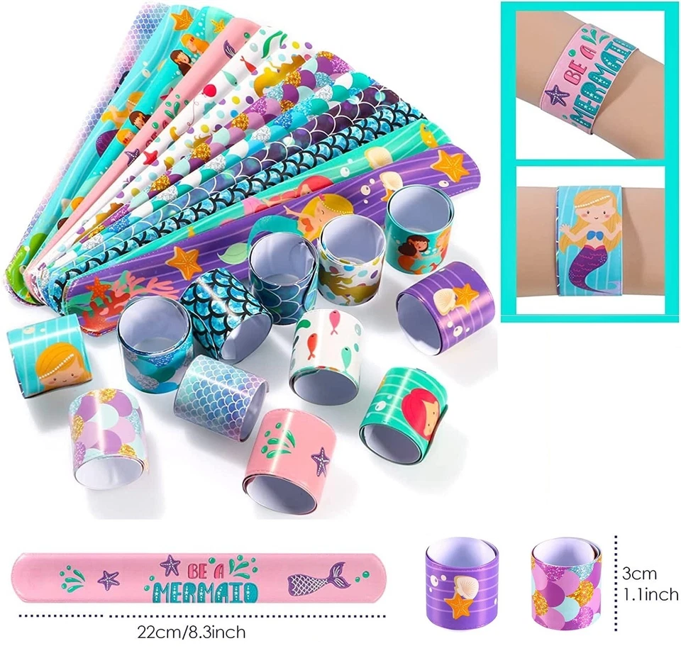 10 x Mermaid Slap Band Snap Bracelet Kids Party Bag Favour Stocking Filler Loot - Image 3 of 3