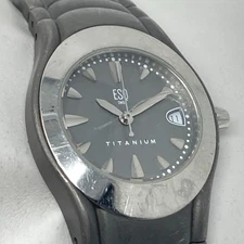 ESQ Swiss Titanium Watch Women 27mm Silver Tone CRACKED CRYSTAL New Battery TINY