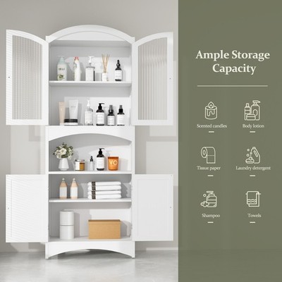 Kitchen Pantry Storage Cabinet White 63.5''  w/ Adjustable Shelves Food Cupboard