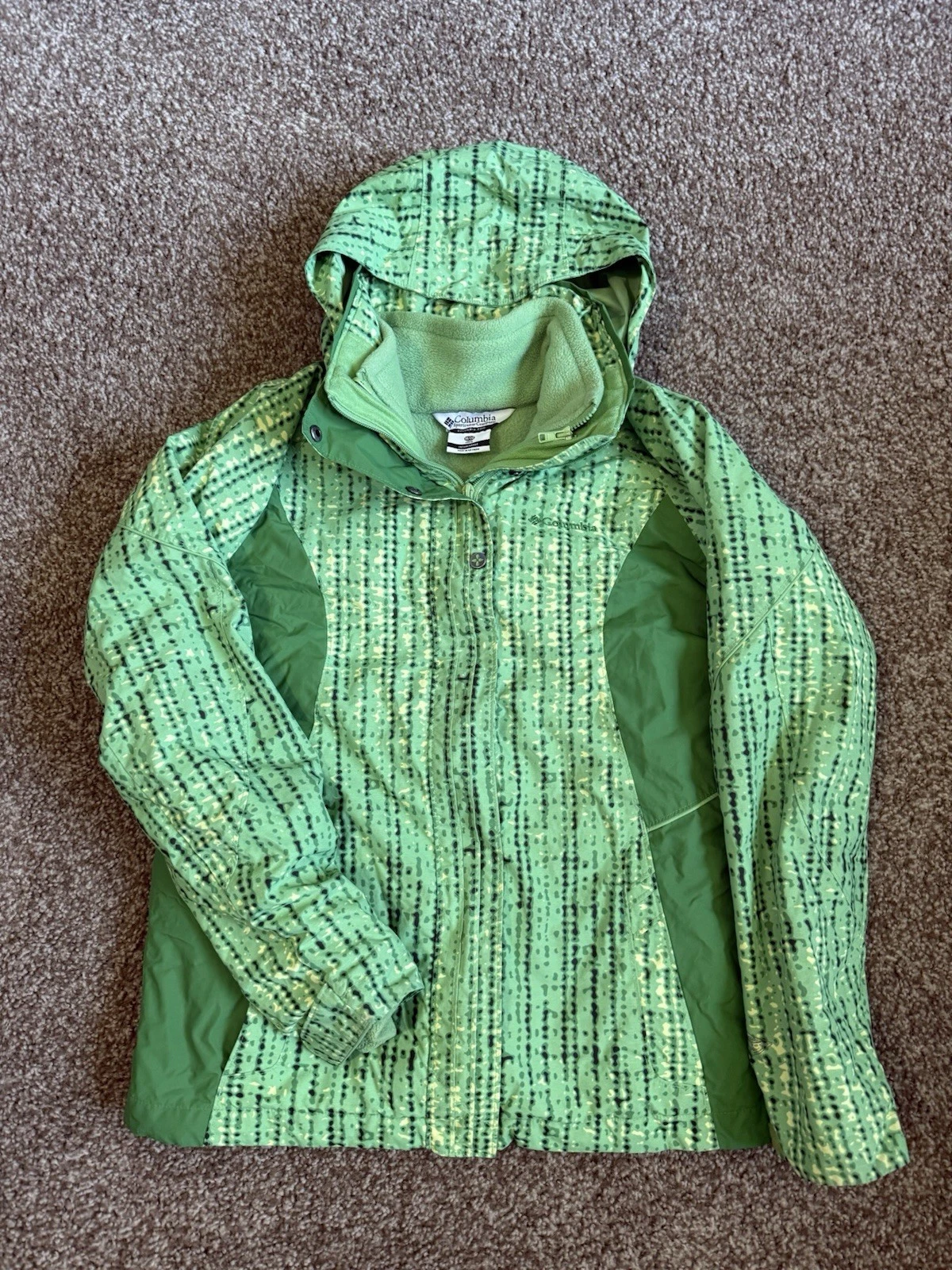 Columbia Youth Kids Double Zipper Hooded Coat Size XL 18/20 Green Fleece Lined