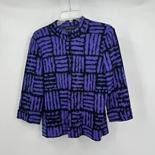 Ming Wang Womens Jacket Size M Purple Black Abstract Modern Artsy Statement