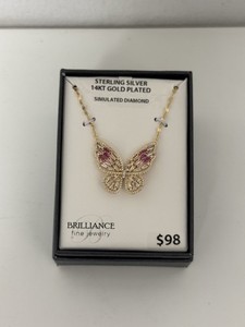 Authentic Brilliance Fine Jewelry 14K Gold Plated Sterling Silver Butterfly Necklace 18”
