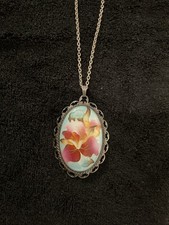 Vintage 1979 L&S Levi & Salaman Hallmarked Silver Floral Enamel Pendant Necklace