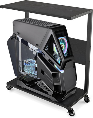 C-Shape Mobile Computer Tower Stand with Wheels for Home & Office, Black