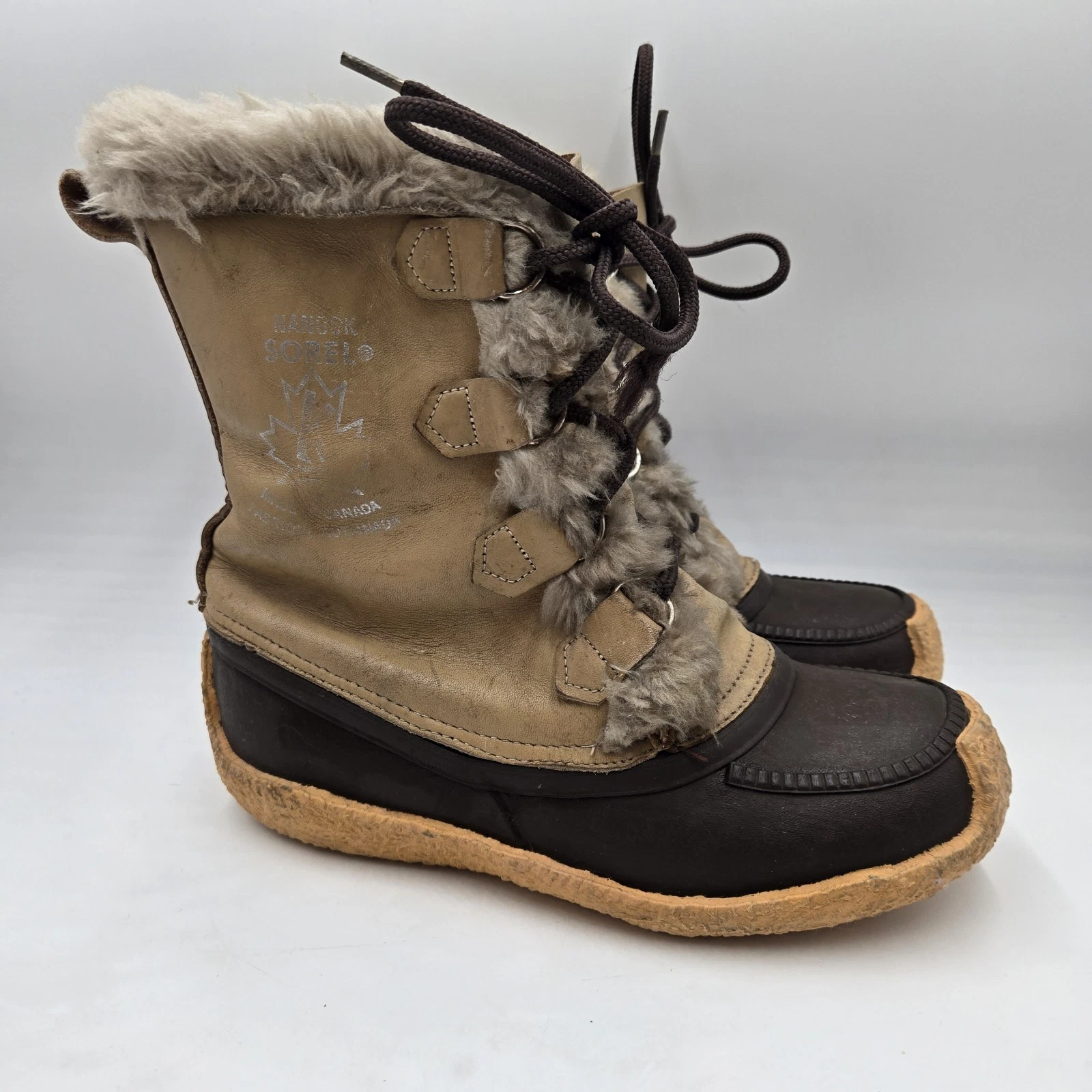 Vintage Sorel Nanook Winter Snow Boots Wmns Sz 7 Brown Leather Waterproof Canada