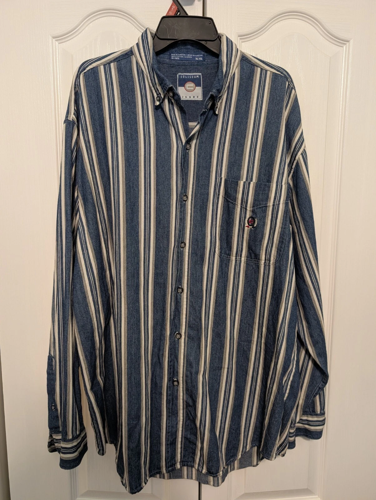 Vintage Coliseum Jeans long sleeve men’s shirt Blue/Grey/White XL