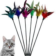 6 PCS Cat Wand Toy Feather Stick Interactive Feathers Indoor Cats