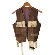 Vintage Suede Leather Cowboy Vest Fringe Tan Costume Handmade Small Medium