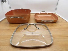 Copper Chef Casserole Pan 11" With Lid 2 side Handles & 11" Pan-Total 3 Pieces