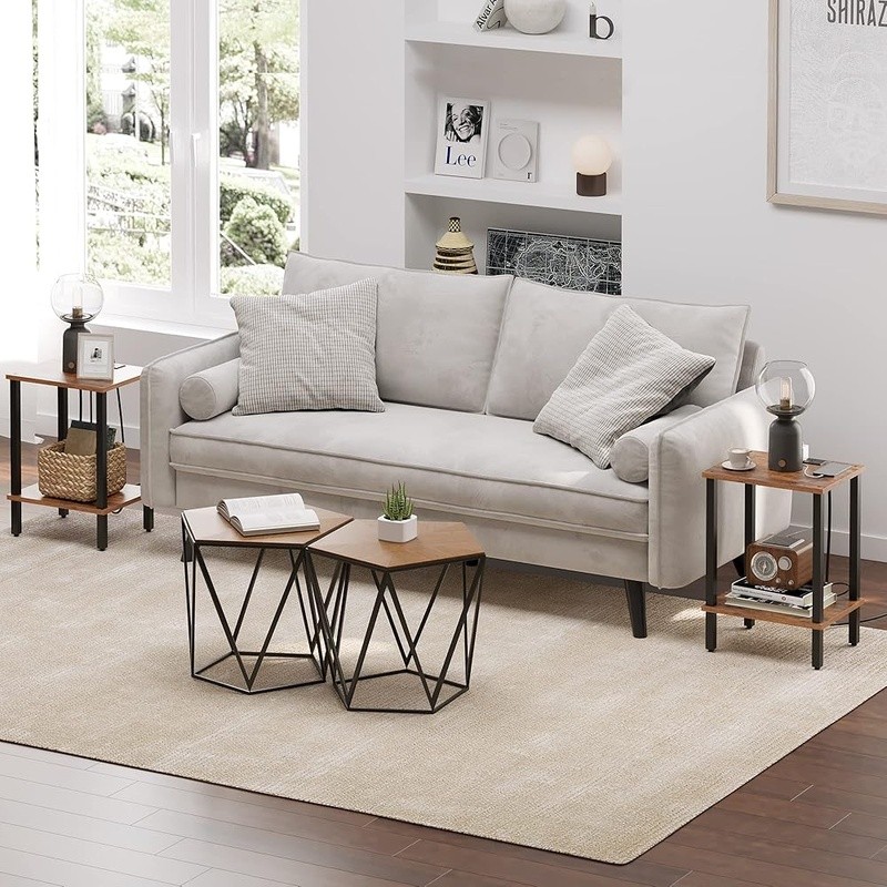 End Table W/ Charging Station USB Ports AC Outlets 2-Tier Storage Nightstand