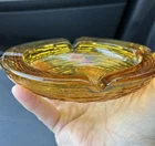 Vintage Anchor Hocking Soreno Glass Ashtray Honey Amber Mid Century 6 1/4" Round