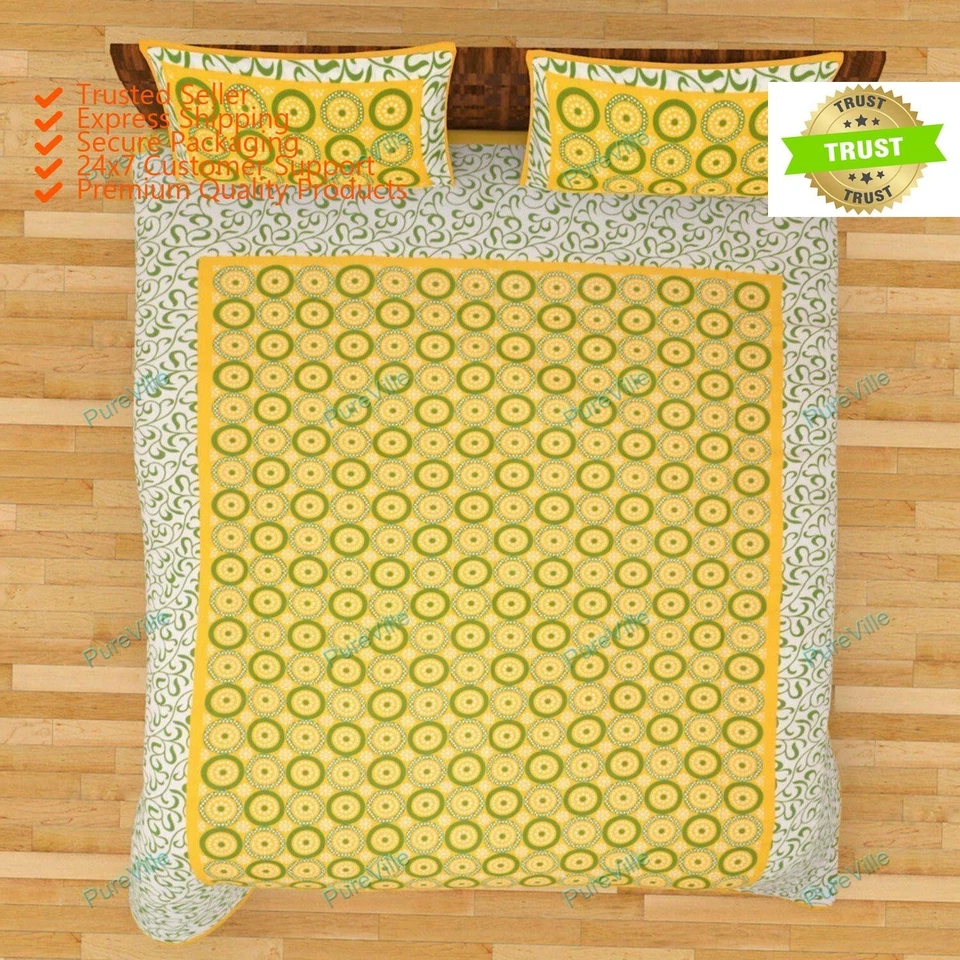 Sábana bajera doble Attartive Desgin 2 Kaam algodón puro amarillo con funda de almohada Foto 3 de 4