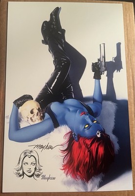 Mike Mayhew Original Art Mystique Remarque on 11  x 17  Print - X-men Mutant