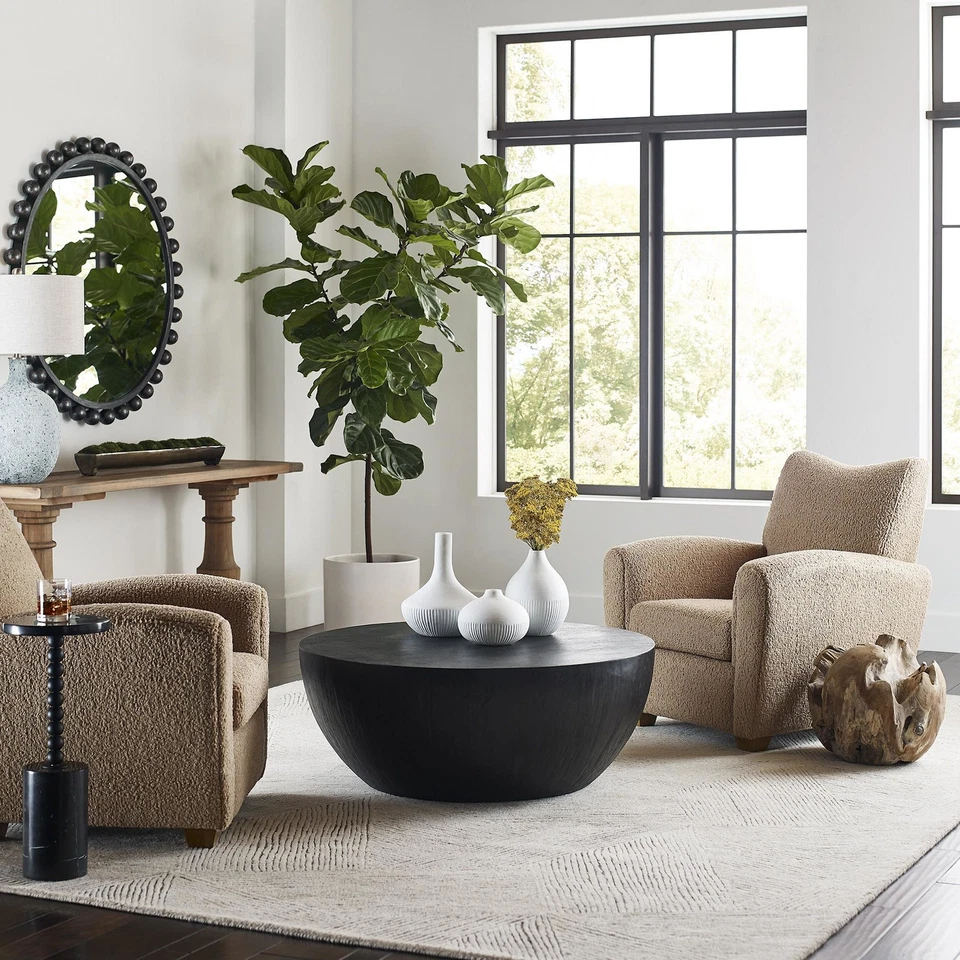 Uttermost 23694 Teddy 31"W Rubberwood Framed Polyester Accent - Walnut / Latte - Image 4 of 4