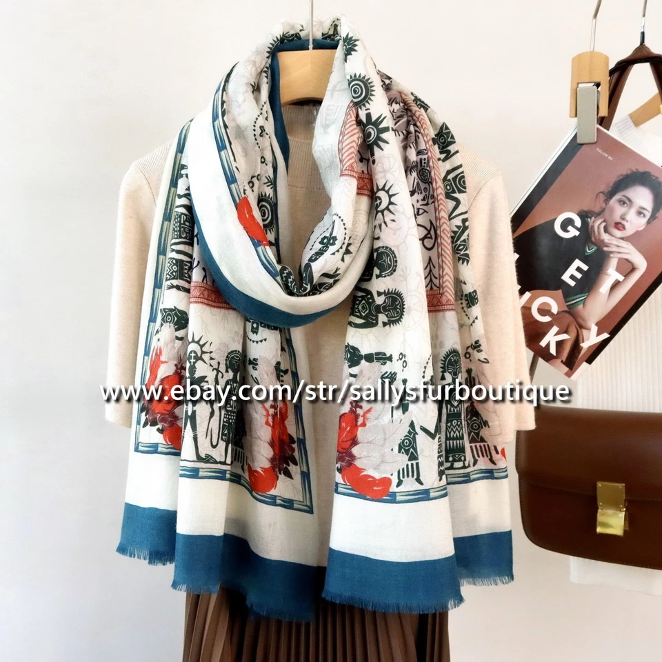 Sallys Boutique Cashmere Ring Scarf Wrap Shawl Aztec Print Delicate 78"*39" - Image 3 of 4