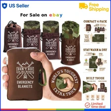 Emergency Blanket Mylar 4-Pack Thermal Space Blanket Waterproof Lightweight S...