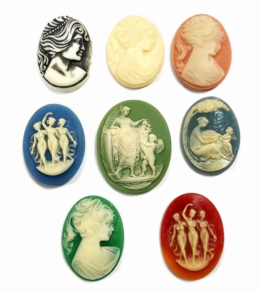 15 camafeos acrílicos vintage (Hong Kong Japón Alemania Occidental) hágalo usted mismo fabricación de joyas C81OL Foto 2 de 4