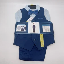 Andy & Evan Boys 4 Pc Vest Set Navy Blue Dress Shirt Pants Bow Tie Size 5 Outfit