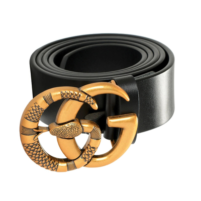 New Gucci Double G Logo Gold Snake Buckle & Black Leather  display picture 1