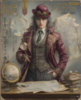 Victorian Steampunk Woman Explorer with Maps and Globe Print - 786596368