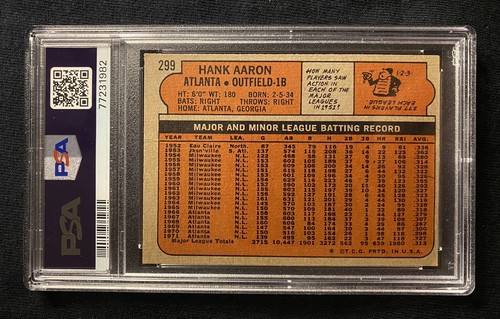 1972 Topps - #299 Hank Aaron ATLANTA BRAVES PSA 3 - Picture 2 of 2