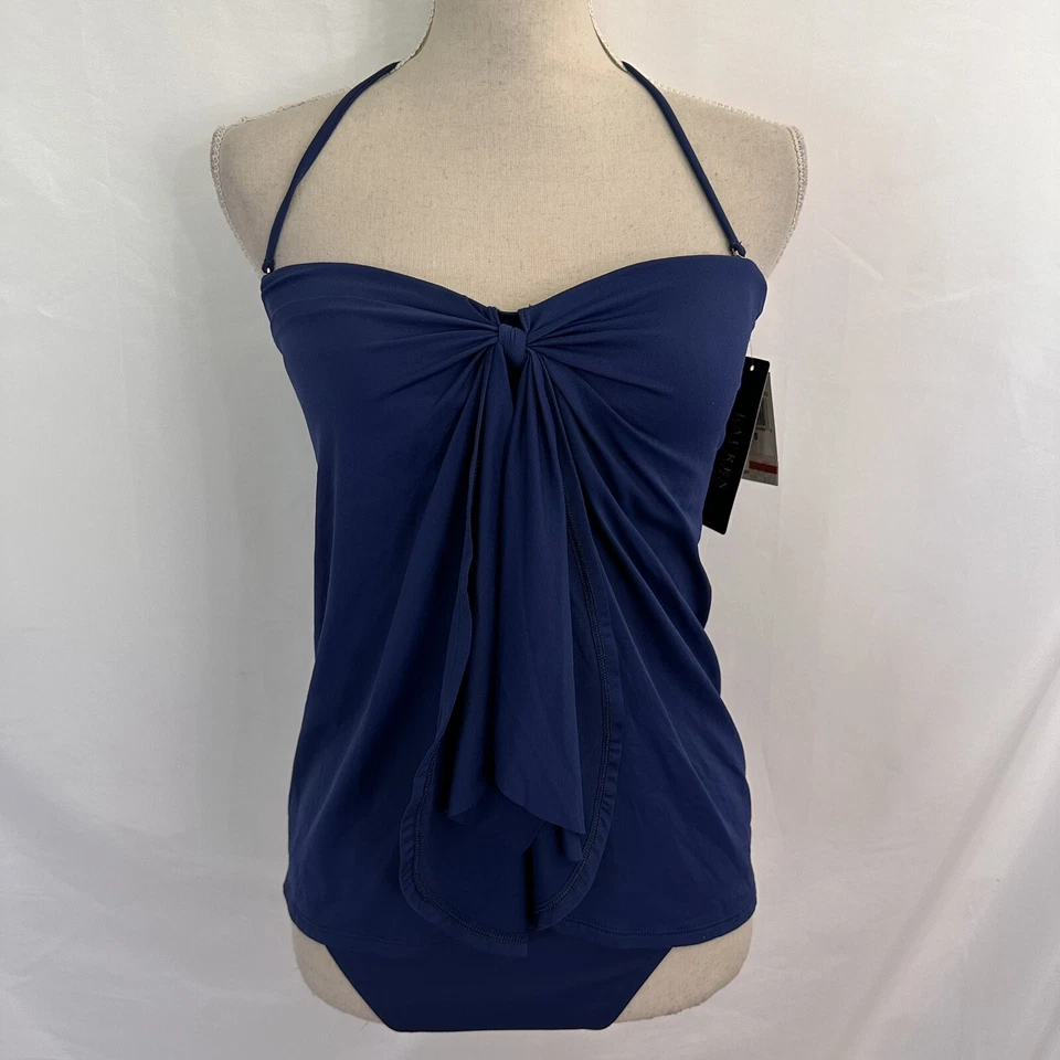 TRAJE DE BAÑO DE UNA PIEZA RALPH LAUREN Beach Club Flyaway talla 8 para mujer azul marino  Foto 2 de 4