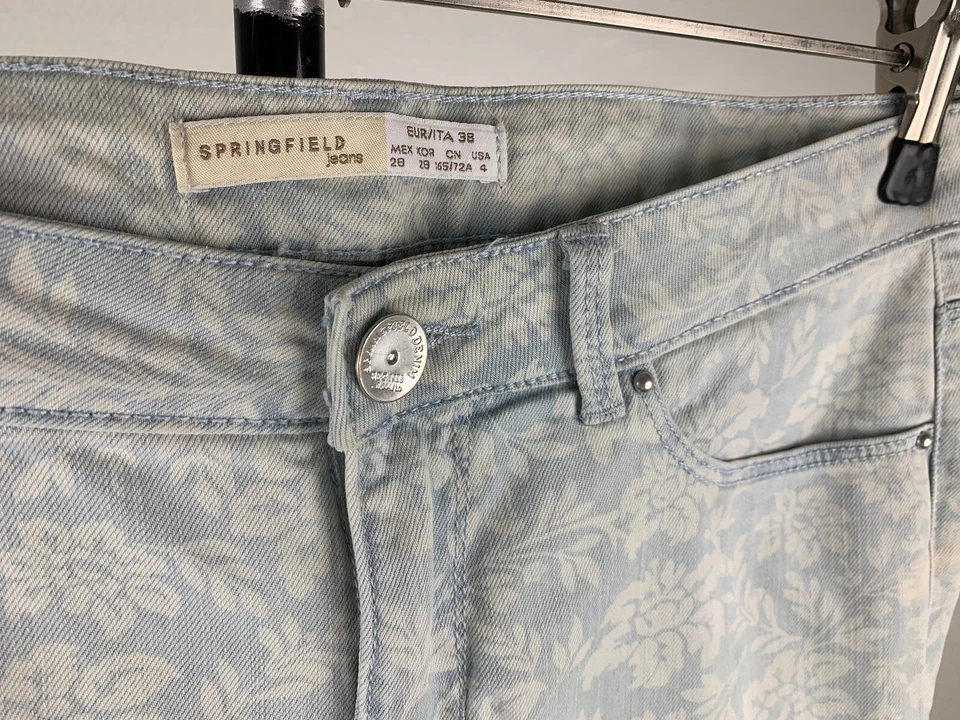 SPRINGFIELD Damen Gr. 38 Stretch Jeans weiß blau Blumen Jeanshose Denim 8C8 - Bild 3 von 4