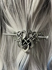 Celtic Weave Knotwork Bun Holder Women Viking Hair Stick Cage Pin Barrette Heart