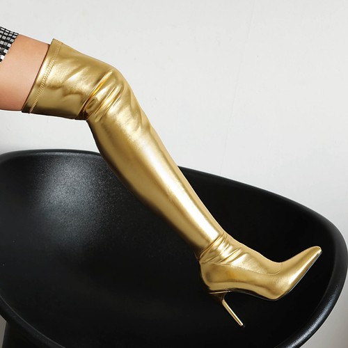Damen Spitz zulaufend Schmal High Heels Overknee Stiefel Winter Neu Gummizug Stiefel - Bild 33 von 34