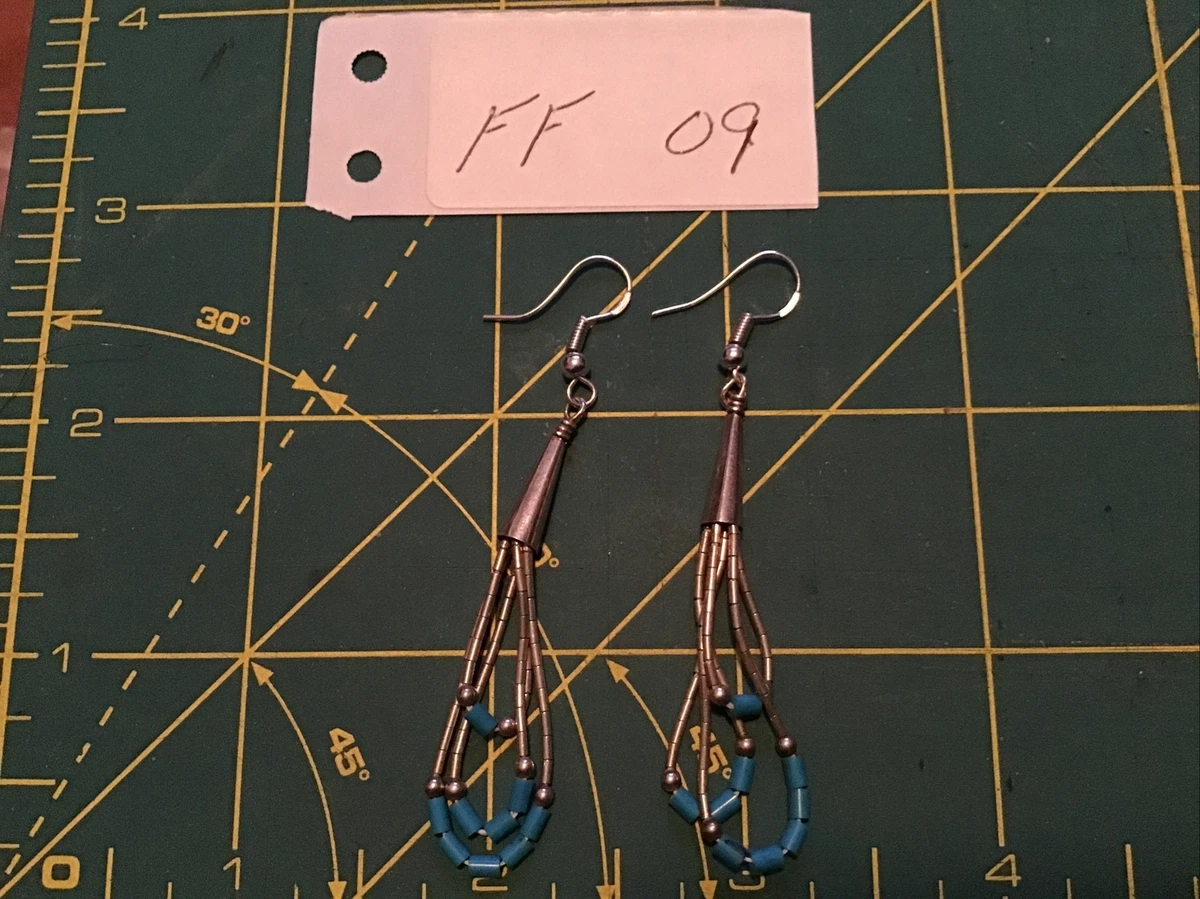 vintage Native American earrings sterling silver liquid silver blue stone pierce