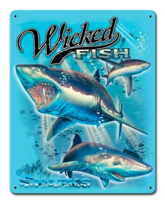 ''Sharks'' Wicked Fish Metal Sign - Hand Made in the USA with American Steel