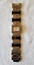 Geneva Platinum Gold Tone Watch Filagree & Tortoise Band 7" Max Size New Battery