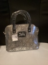 Justice Girls Purse Silver Black Shimmery Hearts and J in circles New With Tags