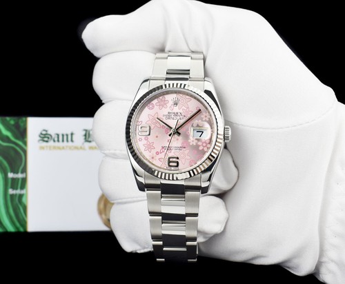 ROLEX 18kt White Gold & SS Datejust Pink Floral Oyster Band 116244 SANT BLANC - Picture 3 of 7