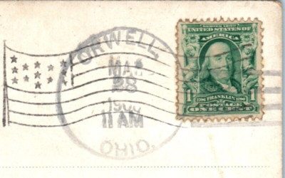 Vintage Postcard 1908 old Sheep Herder Green Benjamin Franklin Stamp
