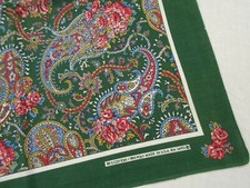 Vtg Antique GREEN FLORAL PAISLEY Made in USA Cotton Blend Biker BANDANA Hanky