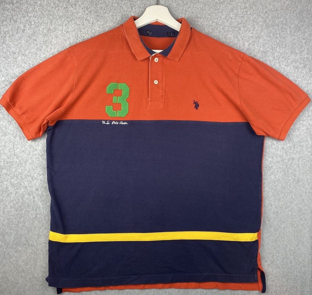 Us Polo Assn Orange Blue Color block Polo Shirt Men’s Sz L