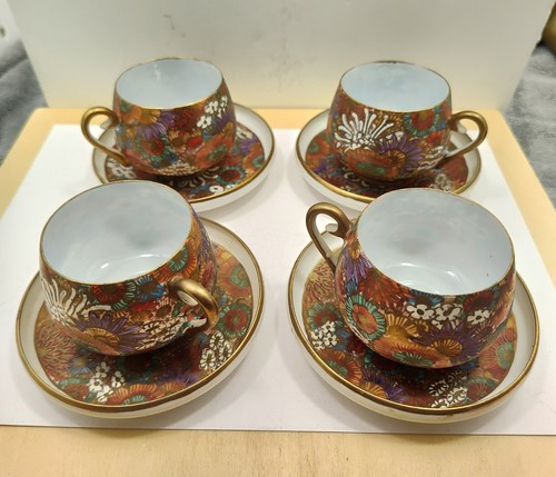 Japanese Demitasse Small thousand flower Lithopane Giesha teacups Saucers