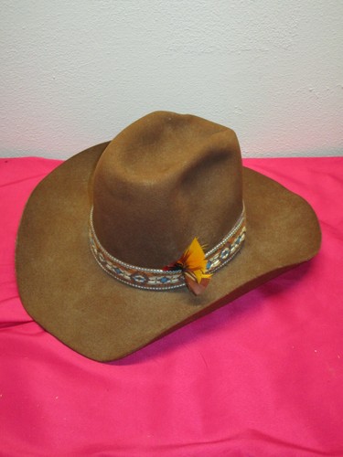 COWBOY HAT Brown Feathers Woven Band 