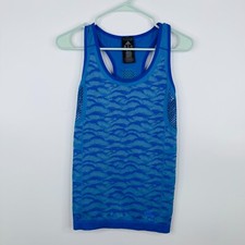 Adidas Womens Tank Top Size S Blue Racerback Compression Yoga Running EUC