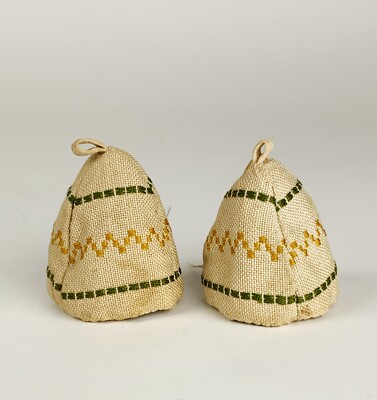 Pair of antique primitive embroidered egg cozy ca 1890's codler